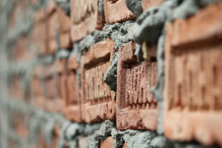 Bricks with mortar filling the gaps between them